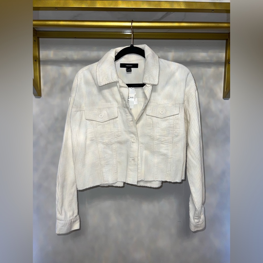 WHITE CORDUROY CROPPED JACKET